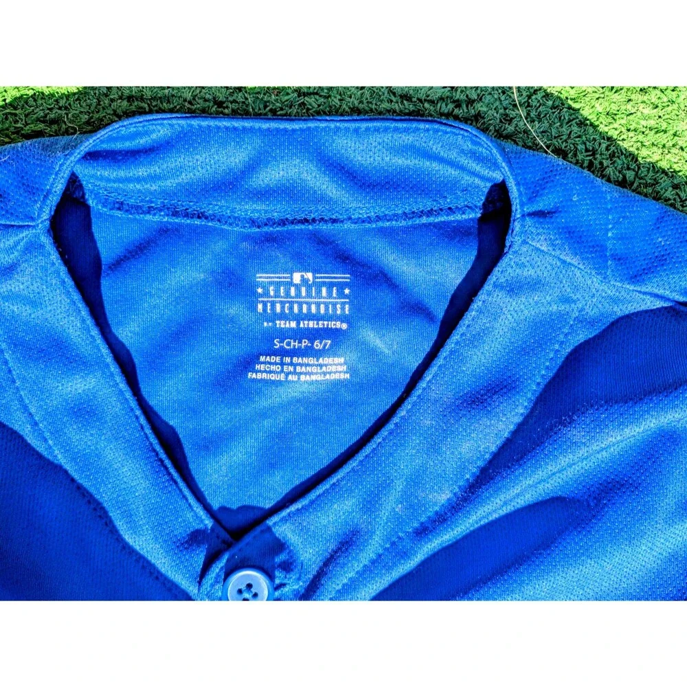 Chicago Cubs MLB Baseball Blue Jersey Boys Sml 6/7 Button Front Jersey Shirt EUC
